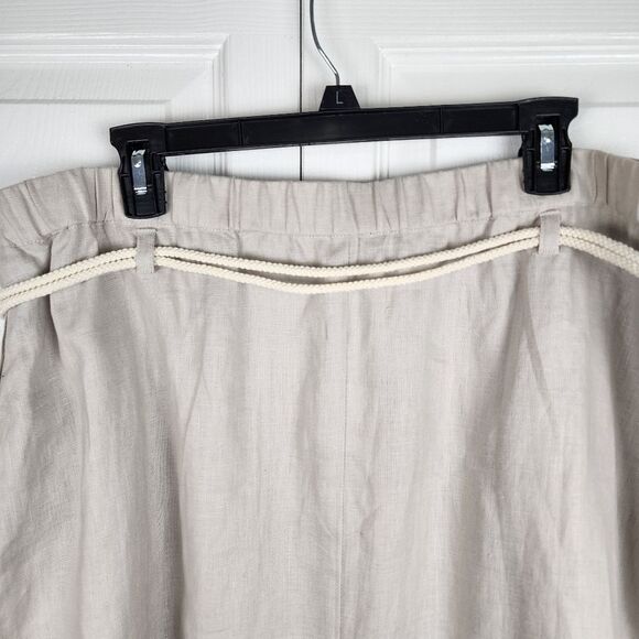 Ulla Popken 100% Linen Midi Skirt Elastic Waist Tie Rope Beige Sz 18 - Picture 10 of 13